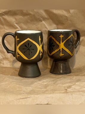 Starburst Atomic Ceramic Cup Mug Footed Speckled Brown Stoneware 1970’s